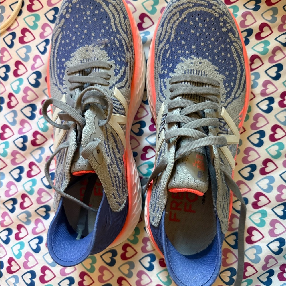 New Balance Blue and Gray Women’s Running Sneakers with Coral Accents
